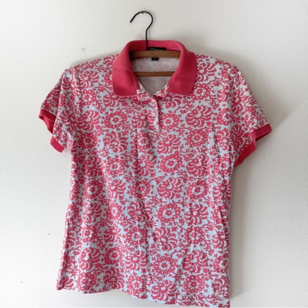 Womens lands end floral short sleeve polo‎ shirt M